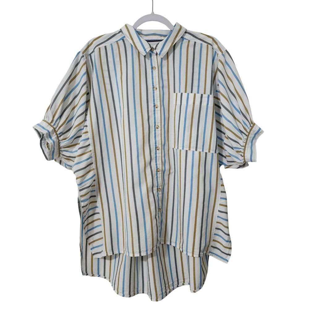 Pilcro Painter Buttondown Shirt Womens L White Blue Black Brown Anthropologie